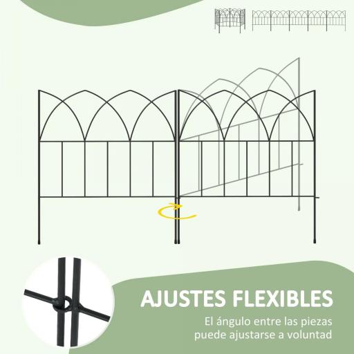 Set de 5 Vallas Decorativas para Jardín de Metal 205x45,5 cm Combinación Libre Barrera para Animales Negro [6]