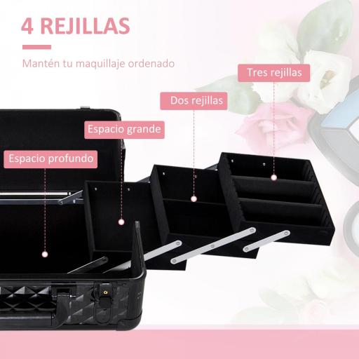Estuche de Maquillaje Maletín para Maquillaje Organizador Cosméticos Profesional Caja de Belleza Portátil 4 Niveles 35.5x20x25.5cm Aluminio [6]