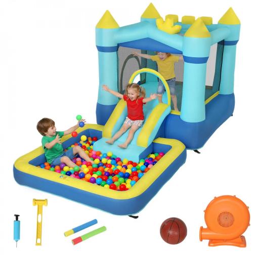 Castillo Hinchable para Niños con Soplador Tobogán Cama Elástica Piscina y Aro de Baloncesto para Niños 3-8 Años Azul [8]