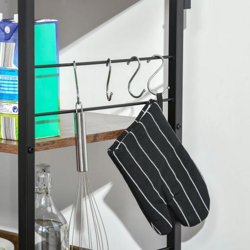 Estantería de Cocina de 4 Niveles con Ganchos Estantería para Microondas 60x40x125 cm Marrón Rústico y Negro [4]