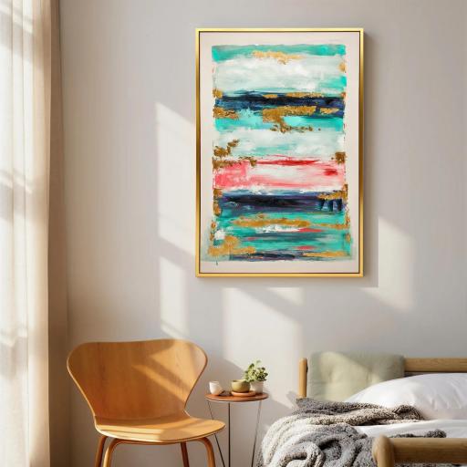 Cuadro en Lienzo Abstracto a Mano 120x80 cm Cuadro para Decoración de Salón Moderno con Marco de Madera Multicolor [3]