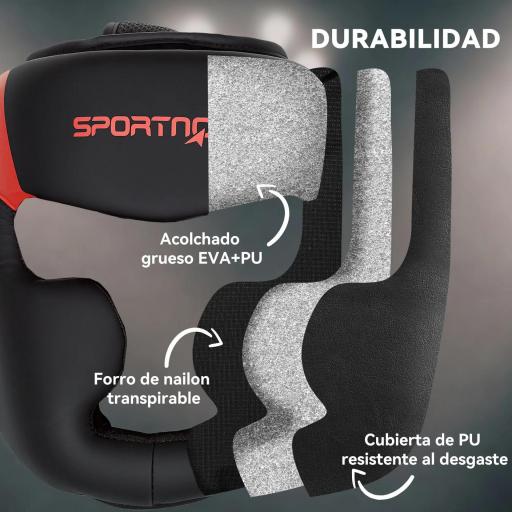 Casco de Boxeo Helmet MMA con Correa Ajustable para Grappling Sparring Artes Marciales Kickboxing Karate Rojo y Negro [5]