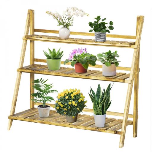 Soporte para Plantas de Madera de 3 Niveles para Interior y Exterior Terraza Jardín 100x37x93 cm Carbonizado [8]