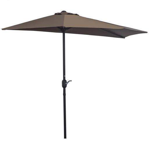 Sombrilla 269x138x236 cm Parasol de Jardín con Manivela y Forma Semicircular Tela Poliéster 180 g/m² para Exterior Terraza Patio Piscina Café [8]