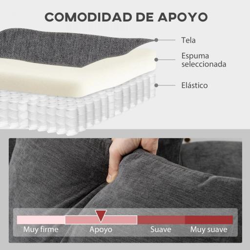Sofá Chaise Longue Reversible de 3 Plazas 2 Almohadas Tapizado en Lino Marco de Acero 242x156x87 cm Gris Oscuro [5]