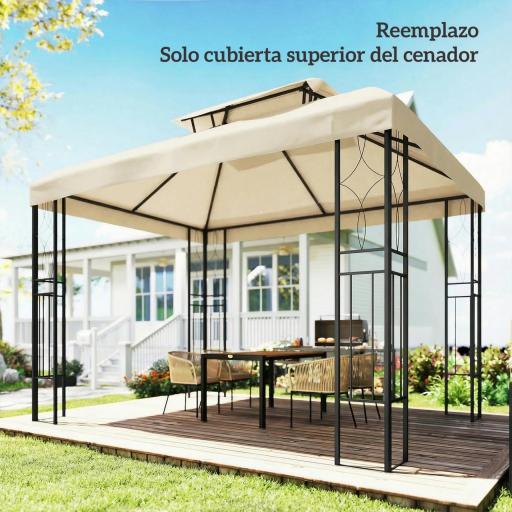 Toldo de Recambio 4x3 m con Techo Doble Orificios de Drenaje y Protección UV Solo Toldo NO Incluye Marco Blanco Crema [8]