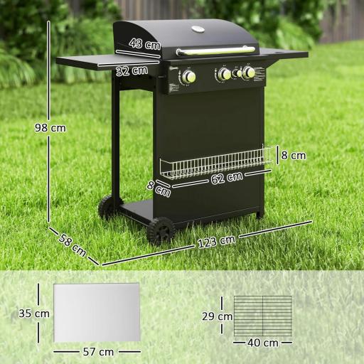 Barbacoa de Gas con 3 Quemadores Parrilla para 5-9 Personas Quemador Lateral Termómetro y Ruedas 123x58x98 cm Negro [1]