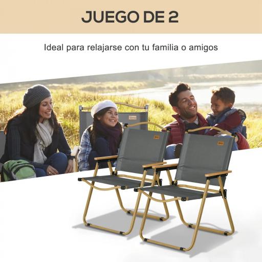 Outsunny Set 2 Sillas de Jardín Plegables con Reposabrazos Sillas para Camping y Playa en Tela Oxford 54x59x78 cm Gris Oscuro [2]