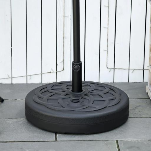 Base de Sombrilla de PE Redonda para Postes de 38mm/48mm Rellenable de Arena 35 kg y Agua 25L Ø56x30,5 cm Negro