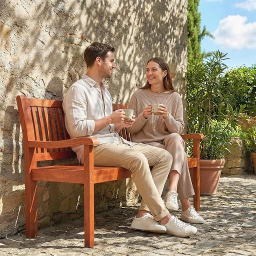 Banco de Jardín Madera Banco de Exterior 2 Plazas con Funda Impermeable Respaldo Ergonómico 125x62x90 cm Marrón Claro [7]