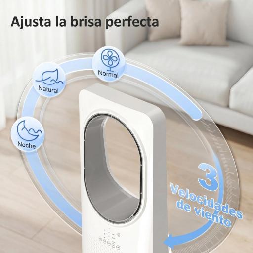 Ventilador de Torre sin Aspas con Mando a Distancia Oscilación 45° 3 Velocidades 3 Modos Temporizador 15H Blanco [3]