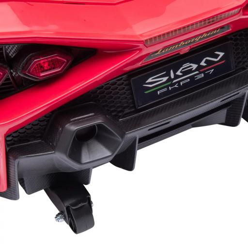 Coche Eléctrico para Niños de +3 Años Lamborghini SIAN Coche de Batería 12V con Mando a Distancia Apertura de Puerta Música MP3 USB y Faros 3-5 km/h 108x62x40 cm Rojo [12]