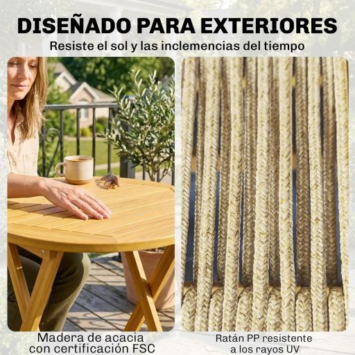 Conjunto de Jardín de 3 Piezas de Madera con 2 Sillas Plegables y Mesa Redonda para Patio Balcón Natural [4]