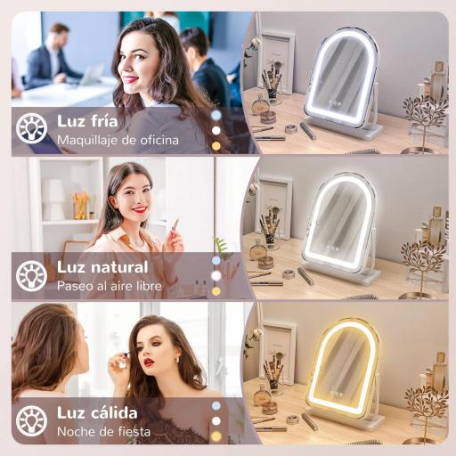 Espejo de Maquillaje con Luz LED Iluminación Ajustable Rotación Regulable de 360° y Control Táctil 33x12x44,5 cm Blanco [4]