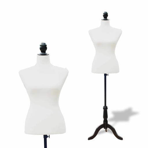 Maniquí de Costura Femenino Maniquí de Costura Ajustable a 130-168 cm con Trípode de Madera para Fotografía de Moda Exposición de Prendas Blanco [9]