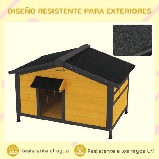 Caseta para Perros Exterior con Techo Asfáltico Abatible Ventanas y Base Extraíble 97x72x65 cm Madera Natural [2]