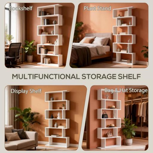 Estantería para Libros Moderna Librería con 6 Estantes para Comedor Salón Estudio 80x23x192 cm Blanco [5]