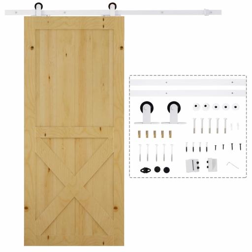 183 cm Herraje para Puerta Corredera Kit de Accesorios para Puerta Corrediza de Madera con Guía de Suelo Riel de Acero al Carbono Blanco [4]