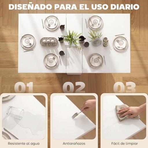 Mesa Plegable de Comedor con Ruedas Alas Abatibles y Estantes para 4-6 Personas 75x140x74 cm Blanco [3]