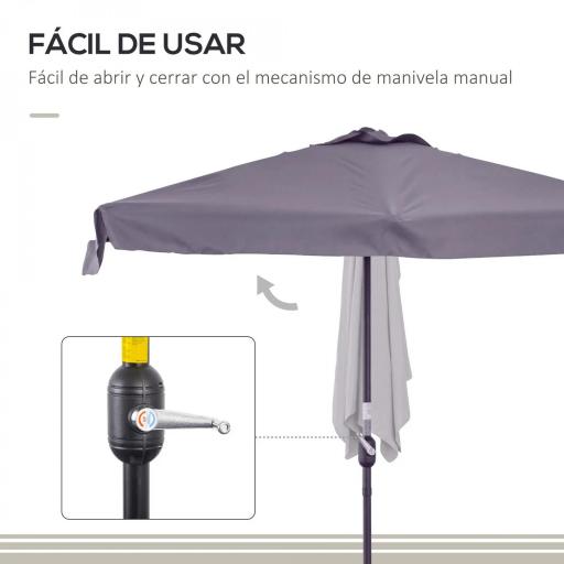 Parasol para Pared 230x130x249 cm Sombrilla Rectangular con Manivela Protección UV Impermeable Gris Oscuro [4]