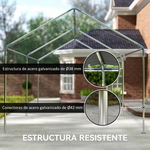 Carpa Garaje para Coche 3x6 m Cochera Portátil Impermeable con Toldo de Tela PE y Marco de Acero Galvanizado Gris [3]