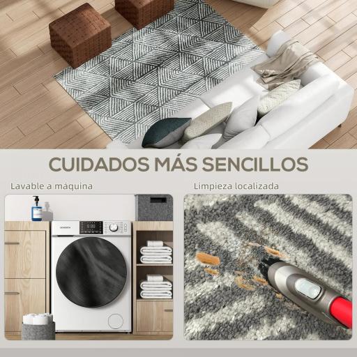 Alfombra Salón 170x120 cm Lavable en Lavadora Pelo Corto Estilo Moderno Tapete para Sala de Estar Dormitorio Gris Oscuro [4]