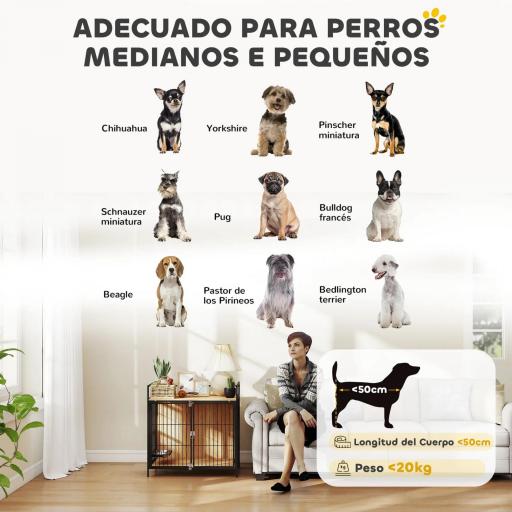 Jaula para Perros Mesa Auxiliar Moderna con Soporte Giratorio con 2 Tazones y 2 Puertas 80x56x76,5 cm Roble [2]