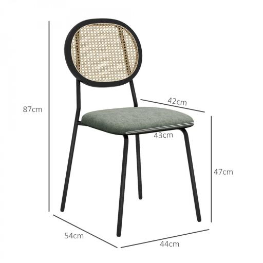 Pack de 2 Sillas de Comedor con Respaldo de Ratán Sintético y Marco de Acero para Salón 44x54x87 cm Verde Oscuro y Negro [1]