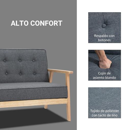 Sofá de 2 Plazas con Respaldo Cojines Acolchados Patas de Madera Antideslizantes Botones con Mechones 113x67x78 cm Gris [2]