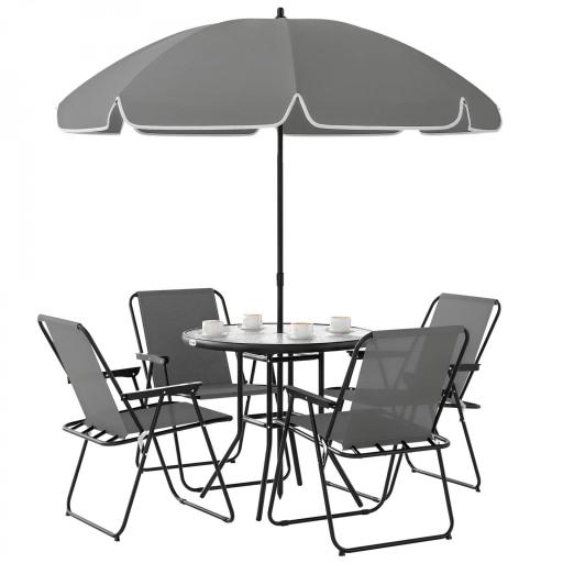Conjunto de Muebles de Jardín de 6 Piezas con Mesa Redonda Sillas Plegables y Sombrilla para Patio y Terraza Color Gris [9]