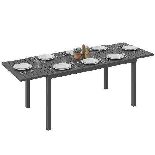 Mesa de Jardín Extensible 150/225x85x75 cm Mesa de Comedor de Aluminio con Tablero de Listones para 6-8 Personas Gris [11]