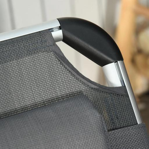 Tumbona Plegable Reclinable de Aluminio con Reposacabezas Extraíble y Respaldo Transpirable Ajustable en 4 Posiciones para Jardín Terraza Camping Exterior 165x60x76 cm Gris [5]