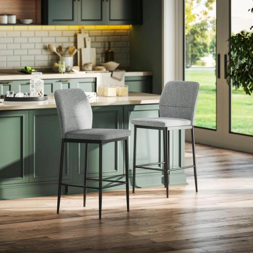 Set de 2 Taburetes Altos con Tapizado Aterciopelado y Patas de Acero para Cocina Comedor Barra 41x52x97 cm Gris