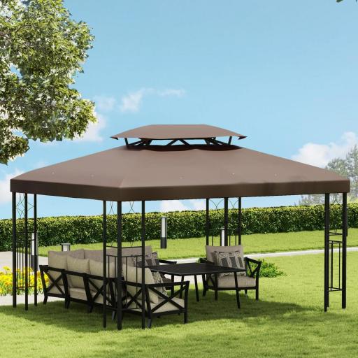 Techo de Repuesto para Cenador 4x3 m Cubierta de Repuesto con Techo Doble 10 Orificios de Drenaje y Protección UV Toldo de Recambio para Pabellón Gazebo Marrón [4]