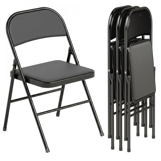 Juego de 4 Sillas Plegables Acolchadas con Respaldo y Estructura de Acero para Salón Comedor Cocina 45x46x78 cm Negro [10]