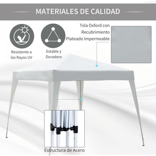 Carpa Plegable 3x3 m, Pop-up, Cenador Pabellón de Jardín, Altura Ajustable con Bolsa de Transporte, Anti-UV, Impermeable, Gazebo para Camping, Fiestas, Exterior, Blanco [5]
