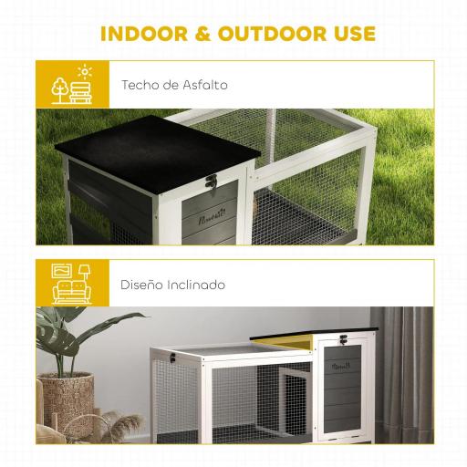 Jaula para Conejos con Techo Asfáltico Abatible Bandeja Extraíble y Ruedas 91x51x66 cm Blanco y Gris Oscuro [5]