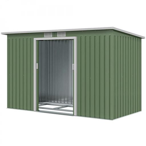 Caseta de Exterior 280x130x172 cm Cobertizo de Jardín con Puertas Correderas Base y Ventilaciones Verde Claro [8]