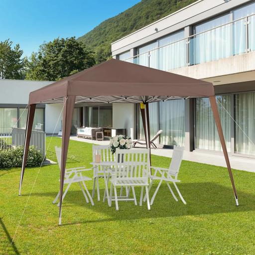 Carpa Plegable 3x3 m Pop-up Cenador de Jardín Altura Ajustable con Bolsa de Transporte Anti-UV Impermeable Café [4]