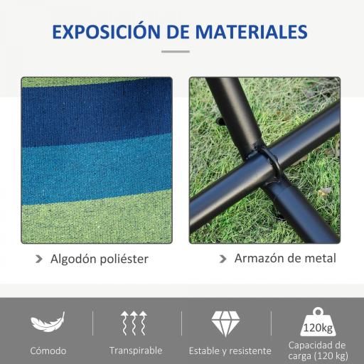 Hamaca con Soporte 310x117 cm para Camping con Altura Ajustable y Bolsa de Transporte Carga 120 kg Rayas Verdes y Azules [4]
