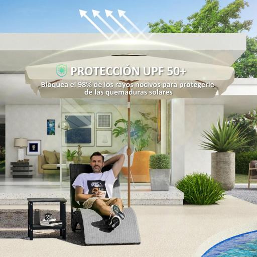 Sombrilla de Terraza Exterior 300x200x245 cm con Ángulo Ajustable Mástil de Aluminio Manivela y Protección UV 50+ Beige [5]