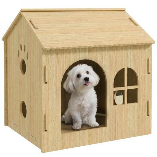 Caseta para Perros Interior con Ventana Diseño de Garra Hueca Casita para Perros y Gatos 49,5x41x51 cm Roble [9]
