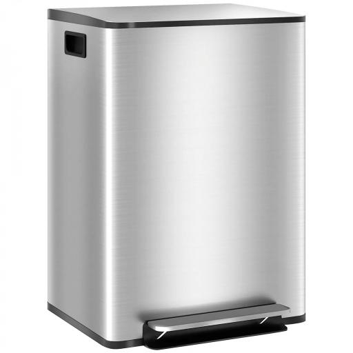 Cubo de Basura de Cocina con 2 Compartimentos 2x30L con Pedal Tapa de Cierre Suave y Cubo Extraíble Plata [9]