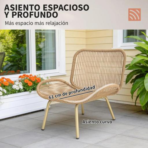 Conjunto de Muebles de Jardín de Rattán de 4 Piezas con Cojines Sofá 2 Sillones y Mesa de Centro Beige [4]