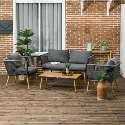 Conjunto de Muebles de Jardín de Ratán Sintético con Sofá de 2 Plazas 2 Sillones y Mesa de Centro Gris