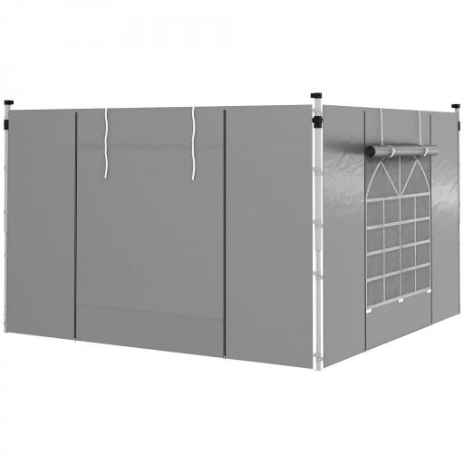  2 Paredes Laterales para Carpas 300x200 cm con Ventana Enrollable y Puerta con Cremallera para Carpa 3x3 m o 3x6 m Gris [9]