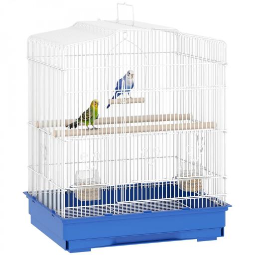 Jaula para Pájaros Pajarera de Acero con 2 Comederos 2 Perchas Columpio y Bandeja Extraíble Asa 46,5x36x59 cm Azul [9]
