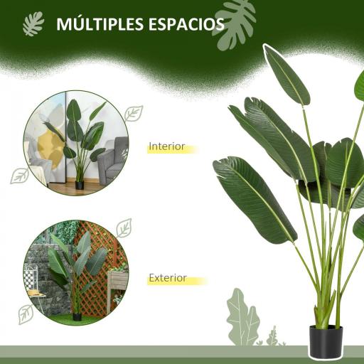 Planta Artificial Bananera de 160 cm con Maceta y 10 Hojas Realistas Planta Tropical Sintética para Decoración en Interior y Exterior Oficina Hogar Verde [9]