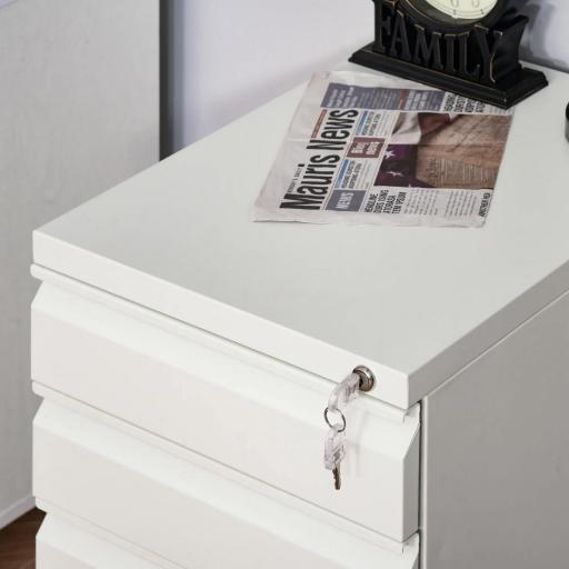 Cajonera de Oficina con Ruedas Mueble con Cerradura 2 Cajones y 1 Archivador para Tamaño A4 Carta 39x48x60 cm Blanco [7]