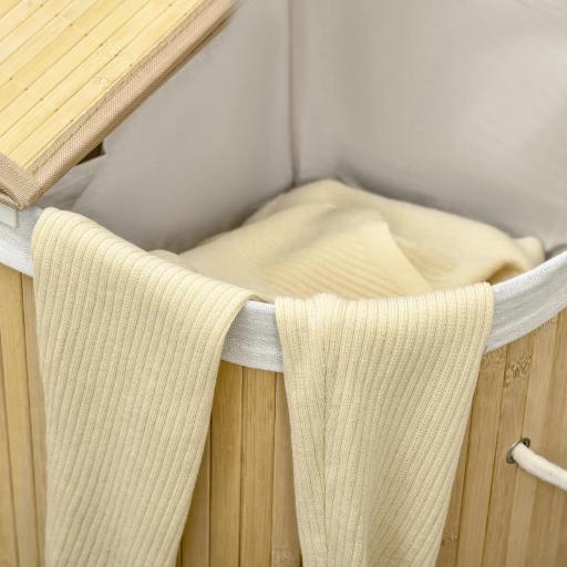 Cesto para Ropa Sucia de Bambú 100L 2 Compartimentos Bolsa Interior Extraíble y Lavable 62,5x37x60,5 cm Natural [2]
